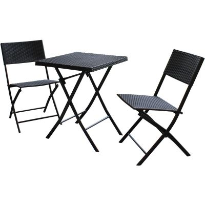 2. BALCONY FURNITURE SET TABLE 58X58X70CM AND 2 BLACK CHAIRS