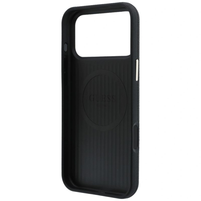 7. Guess Grained Round Strass Logo MagSafe Case for iPhone 18 Pro Max / 17 Pro Max - Black