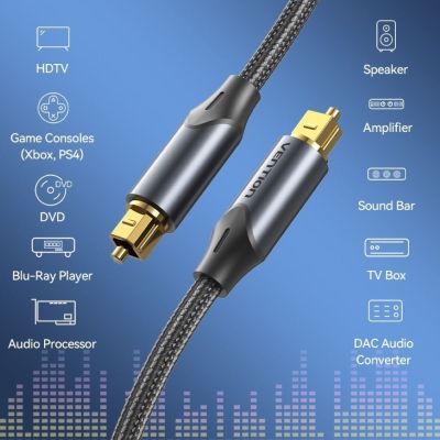 6. Vention Braided Optical Audio Cable with Aluminum Connector, 5m, Black