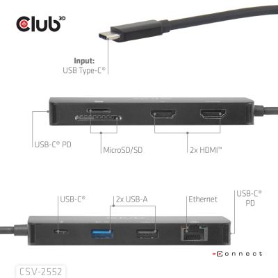 8. Club3D USB-C 9in1-HUB >2xHDMI/2xUSB/USB-C/LAN 4K60Hz PD100W retail