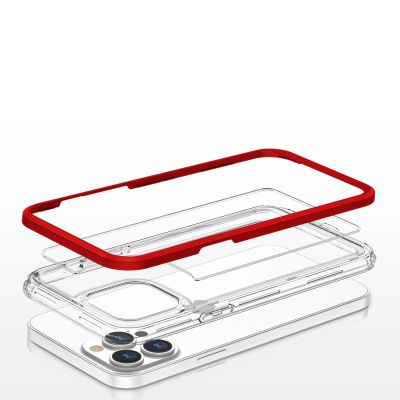 5. Clear 3in1 Case for iPhone 13 Pro Max Frame Cover Gel Red