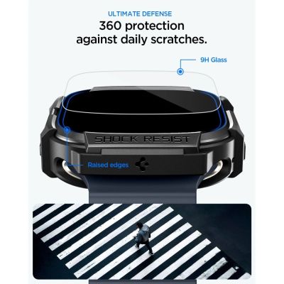 5. Spigen Rugged Armor Case + 9H Tempered Glass for Apple Watch Ultra 49mm - Matte Black