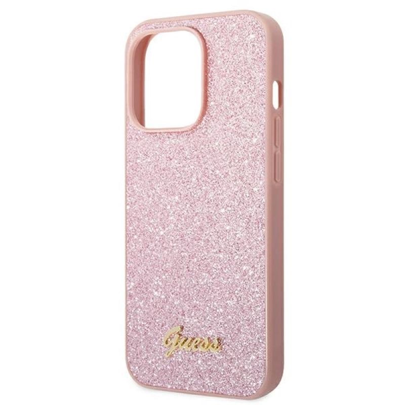 6. Guess Glitter Script Case for iPhone 14 Pro Max - Pink