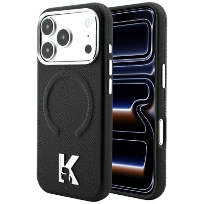 Karl Lagerfeld Grained Embossed Ring & Kameo Logo MagSafe Case for iPhone 18 Pro / 17 Pro - Black