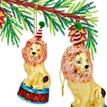 GOLD GLASS LION CHRISTMAS ORNAMENT, HEIGHT 14.5 CM
