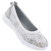 Women's leather ballet flats with openwork pattern, white Jezzi 9997