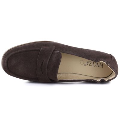 3. Women's brown suede leather moccasins Vinceza 18122