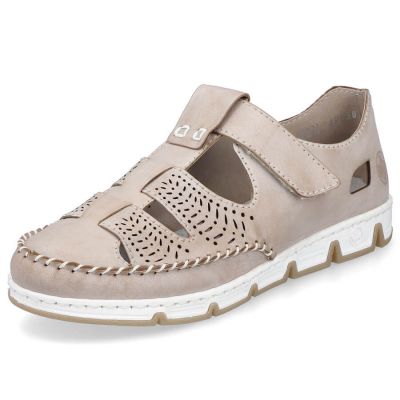 2. Rieker W RKR651 beige leather velcro openwork shoes