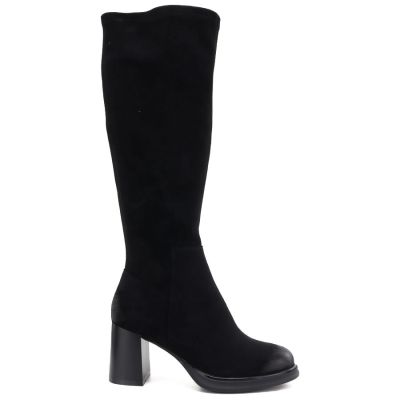 2. Women’s black faux suede heeled boots Potocki SZ12849