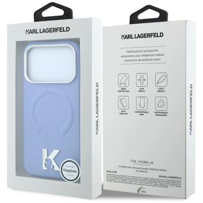8. Karl Lagerfeld Grained Embossed Ring & Kameo Logo MagSafe Case for iPhone 18 Pro / 17 Pro - Light Blue