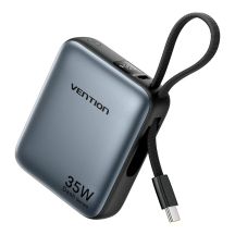 Vention 10000mAh 35W PD Power Bank with Built-in USB-C Cable Gray