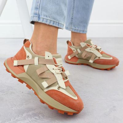 3. Women's beige and orange leather sneakers Goe RR2N4064