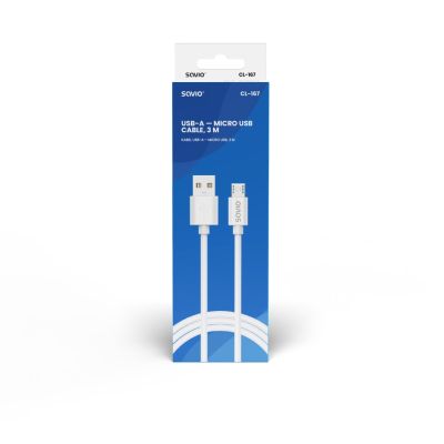 2. SAVIO USB-A – MICRO USB CABLE, 3 M, WHITE, CL-167