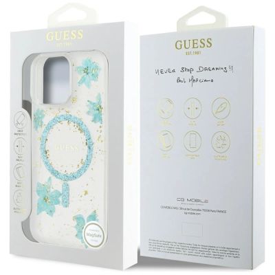 8. Guess Resin Flowers Glitter MagSafe iPhone 16 Pro Case - Clear Green