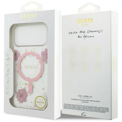 8. Guess Resin Flowers Glitter MagSafe Case for iPhone 17 Pro Max - Pink