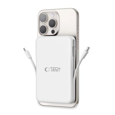 9. Tech-Protect LifeMag PB31 Power Bank with MagSafe 10000mAh 15W USB-C / USB-A / Built-in USB-C / Lightning Cables - White