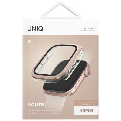 5. Uniq Voute Tempered Glass Case for Apple Watch 10 46mm - Rose Gold