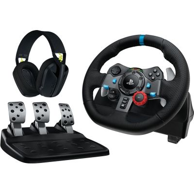 15. Logitech G 991-000539 aluminium gaming controller, black, USB, steering wheel + pedals + headset for PC, PlayStation 4, PlayStation 5, PlayStation 3