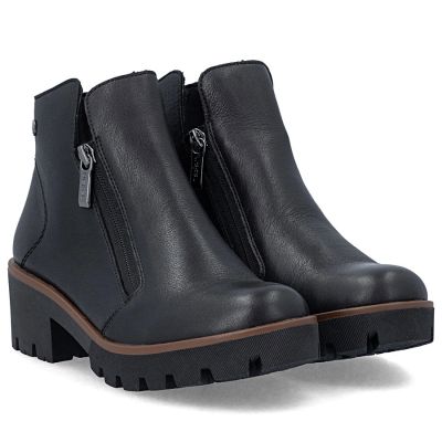 10. Women's leather ankle boots with a block heel, black, Rieker 79254-00
