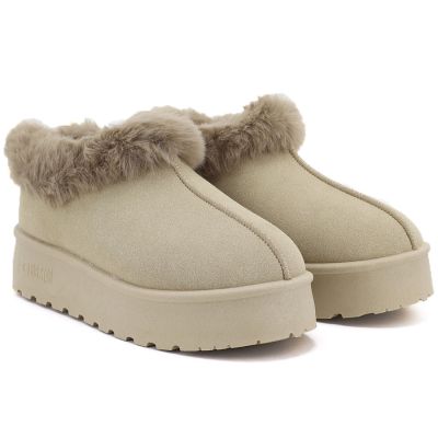 4. Women's beige Big Star snow boots with fur on the platform UU274204