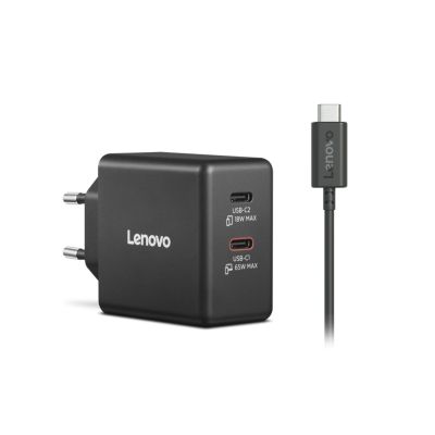3. Lenovo G0A6065BEU GaN 2x USB-C 65W Wall Charger Black