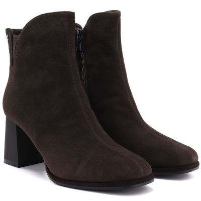 4. Women's brown leather high-heeled ankle boots Big Star UU274379