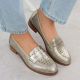 7. Women's openwork loafers, metallic gold, Potocki 12581