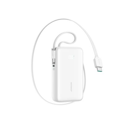 Joyroom JR-PR2 35W 10000mAh Power Bank with Retractable USB-C Cable and Built-in Lightning Cable - White