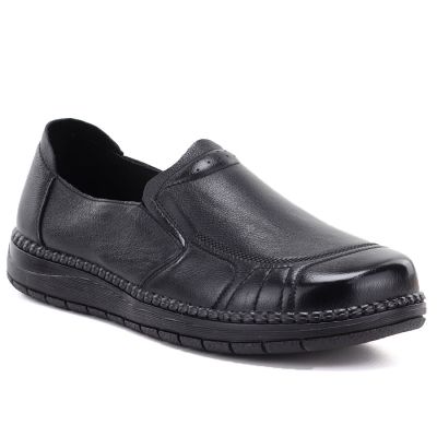 Women's comfortable leather slip-on shoes, black, Vinceza 107241