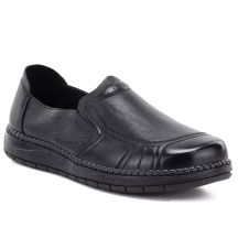 Women's comfortable leather slip-on shoes, black, Vinceza 107241