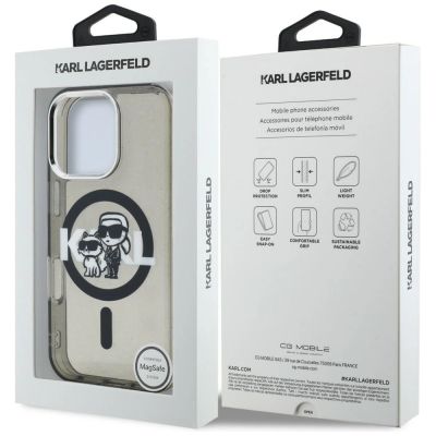 8. Karl Lagerfeld IML Glitter Karl & Choupette Sketch Logo MagSafe Case for iPhone 16 Pro Max - Black