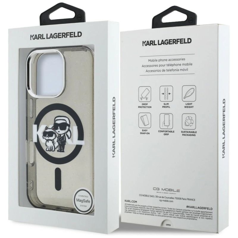 8. Karl Lagerfeld IML Glitter Karl & Choupette Sketch Logo MagSafe Case for iPhone 16 Pro Max - Black