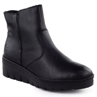 Women's leather wedge ankle boots black Rieker X9165-01