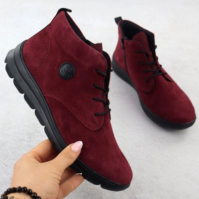 9. Women's leather suede ankle boots in burgundy Rieker Z0022-35