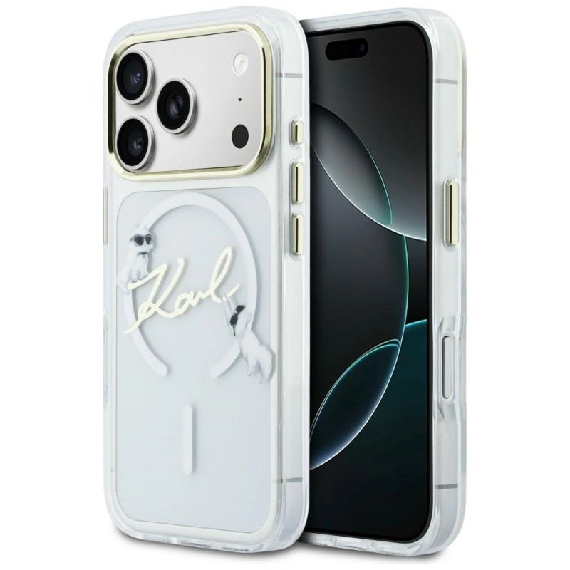 Karl Lagerfeld IML Choupettes Karl Script Logo MagSafe Case for iPhone 17 Pro Max - Clear