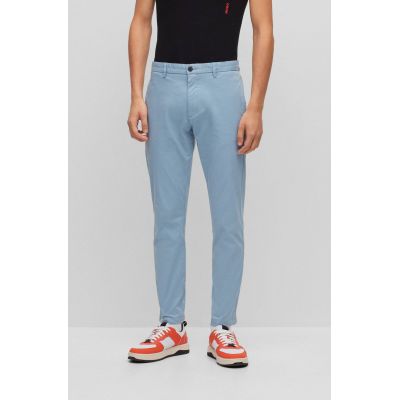 3. Hugo Boss men's slim-fit trousers in stretch cotton gabardine, light blue (50468314-451)