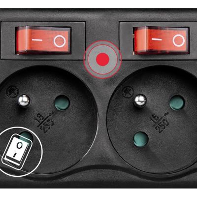 4. Hama 6-socket surge protector strip 1.4m with switches - black