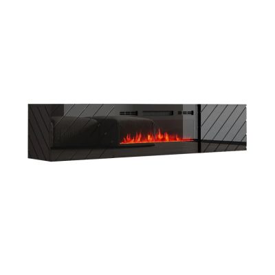 TV cabinet LUXE 182.6x34.5x37.5 black/gloss black + black fireplace