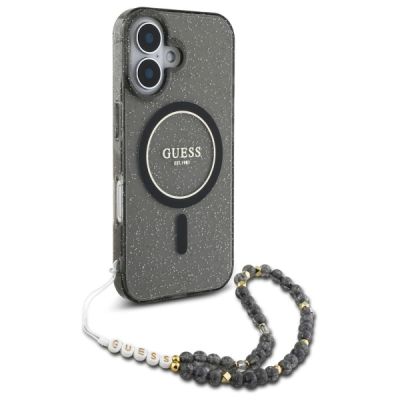 3. Guess IML Glitter With Pearl Strap MagSafe case for iPhone 16 - black