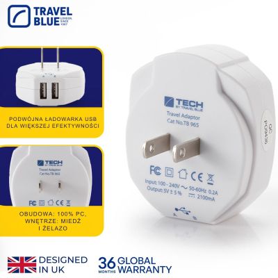 3. TRAVEL BLUE 2-USB MAINS CHARGER – USA