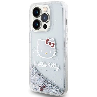 2. Hello Kitty Liquid Glitter Charms Kitty Head case for iPhone 15 Pro - silver