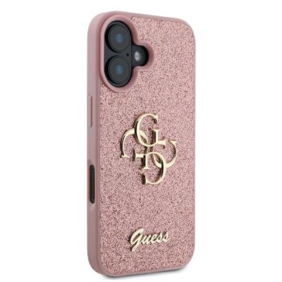 4. Guess Fixed Glitter Big 4G iPhone 16 Case - Pink