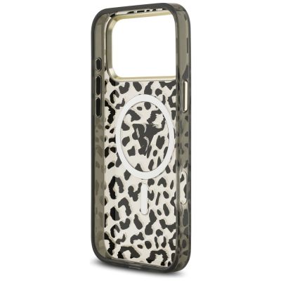 7. Guess IML Leopard Glitter Triangle Logo MagSafe Case for iPhone 17 Pro Max / 18 Pro Max - Black