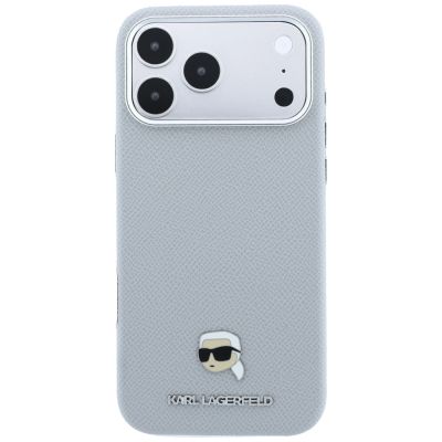 3. Karl Lagerfeld Grained Karl Head Metal MagSafe Case for iPhone 18 Pro / 17 Pro - Gray
