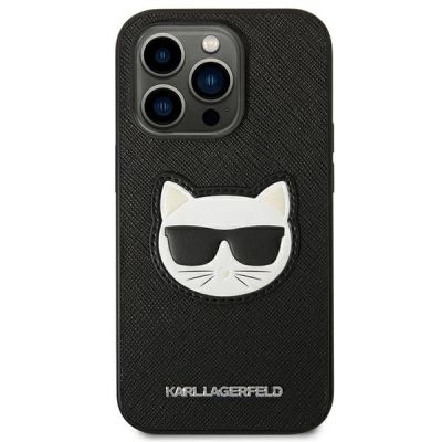 3. Karl Lagerfeld Saffiano Choupette Head Patch Case for iPhone 14 Pro Max - Black