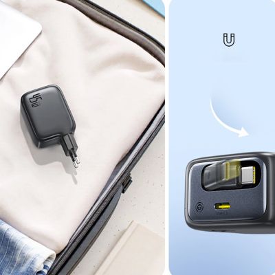 9. Baseus EnerCore CJ11 45W Wall Charger with USB-C Port and Retractable USB-C Cable - Black