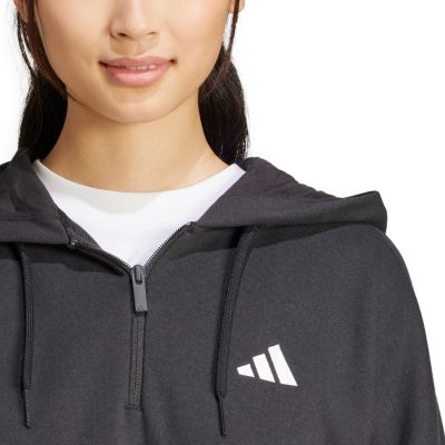 11. Women's adidas Essentials 3-Stripes French Terry Quarter-Zip Hoodie Black JN1956