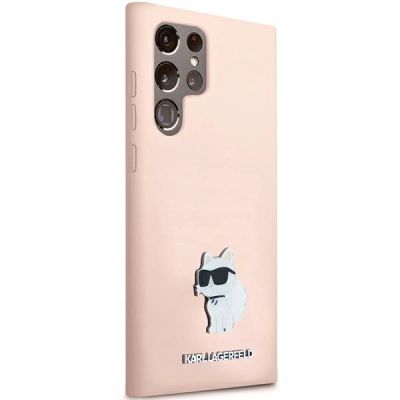 4. Karl Lagerfeld Silicone Choupette Metal Pin case for Samsung Galaxy S23 Ultra - pink