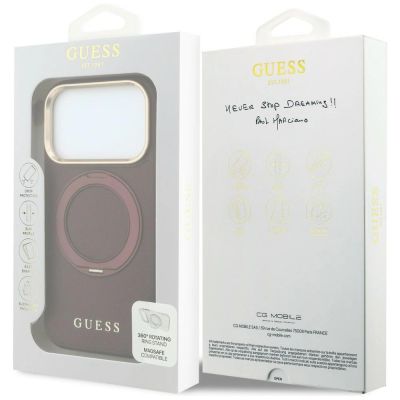 8. Guess Ring Stand 360 Grained Classic Logo MagSafe Case for iPhone 18 Pro Max / 17 Pro Max - Burgundy