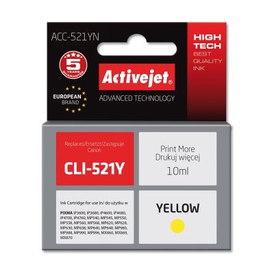 Activejet ACC-521YN Ink (Canon CLI-521Y replacement; Supreme; 10 ml; yellow)